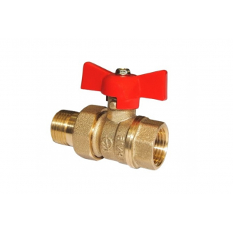 Кран шаровый с американкой  ГАЛЛОП Стандарт 1/2" прямой, бабочка красная DN-15 232  (0107167)