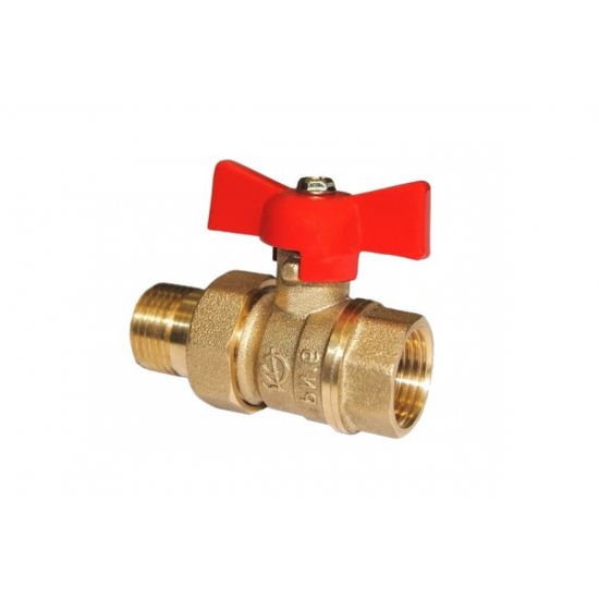 Кран шаровый с американкой  ГАЛЛОП Стандарт 1/2" прямой, бабочка красная DN-15 232  (0107167)