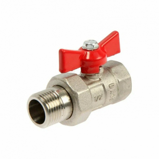 Кран шаровый с американкой  ГАЛЛОП Стандарт 1/2" прямой, бабочка красная DN-15 232 никель (0107168)