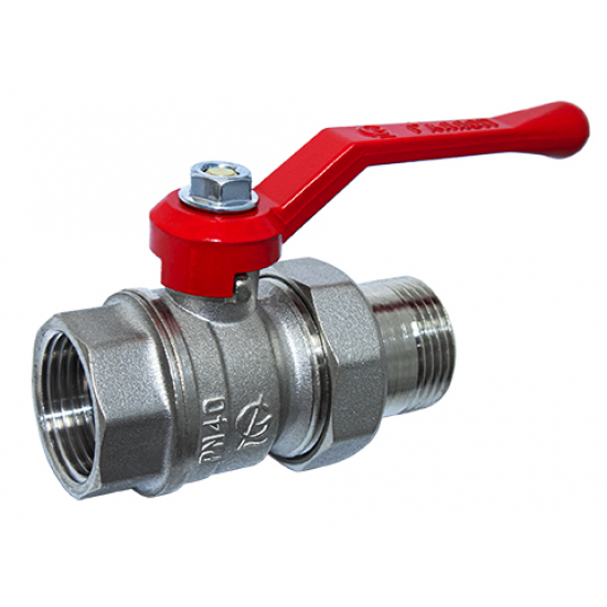 Кран шаровый с американкой  ГАЛЛОП Стандарт 1" прямой, бабочка красная DN-25 222 никель (0107159)