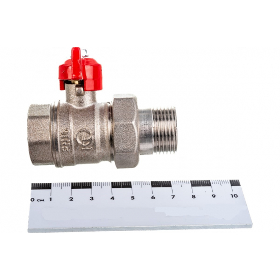 Кран шаровый с американкой  ГАЛЛОП Стандарт 3/4" прямой, бабочка красная DN-20 232 никель (0107170)