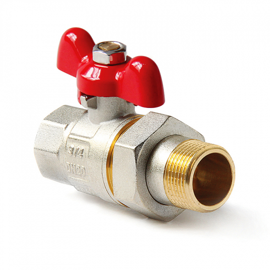 Кран шаровый с американкой PRO-AQUA 3/4" прямой, бабочка DN-20 никель FWB65-M20-F20X