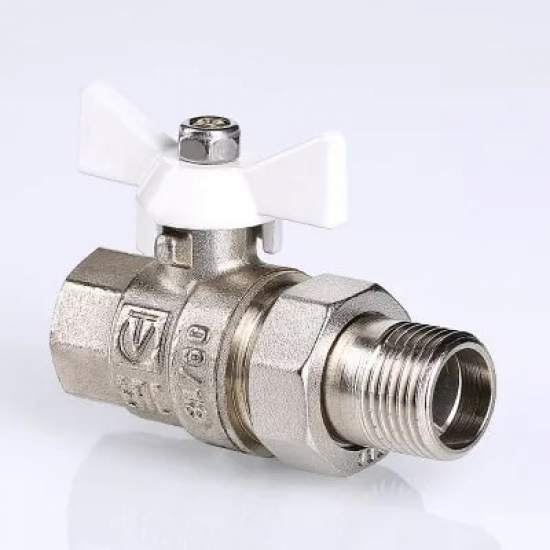Кран шаровый с американкой  VALTEC 1/2" прямой, бабочка белая VT.227.NW.04 