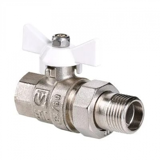 Кран шаровый с американкой  VALTEC 1/2" прямой, бабочка белая VT.227.NW.04 