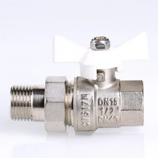 Кран шаровый с американкой  VALTEC 1/2" прямой, бабочка белая VT.227.NW.04 