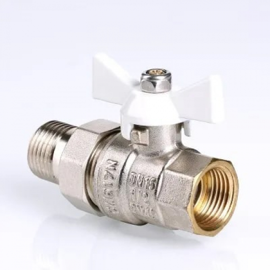 Кран шаровый с американкой  VALTEC 1/2" прямой, бабочка белая VT.227.NW.04 