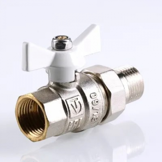 Кран шаровый с американкой  VALTEC 1/2" прямой, бабочка белая VT.227.NW.04 