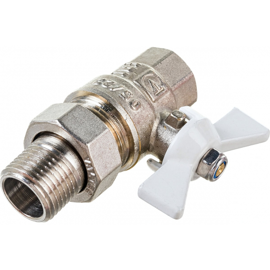 Кран шаровый с американкой  VALTEC 1/2" прямой, бабочка белая VT.227.NW.04 