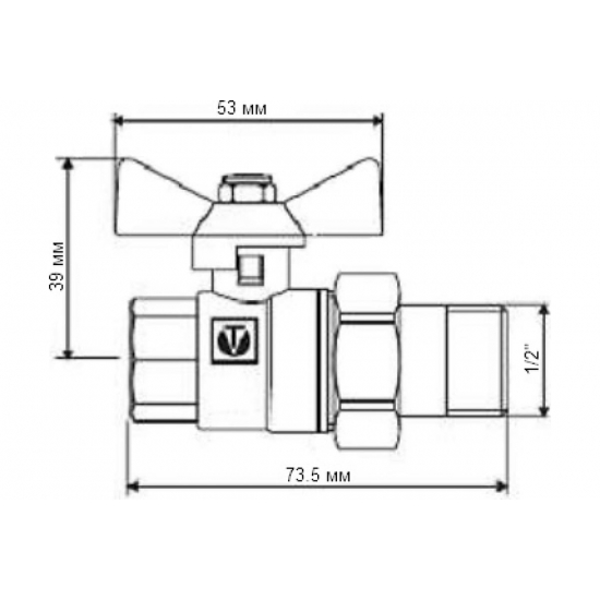 Кран шаровый с американкой  VALTEC 1/2" прямой, бабочка белая VT.227.NW.04 
