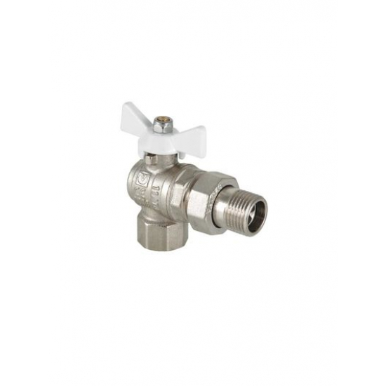Кран шаровый с американкой  VALTEC 1/2" угловой, бабочка белая VT.228.NW.04