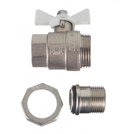 Кран шаровый с американкой  VALTEC 3/4" прямой, бабочка белая VT.227.NW.05