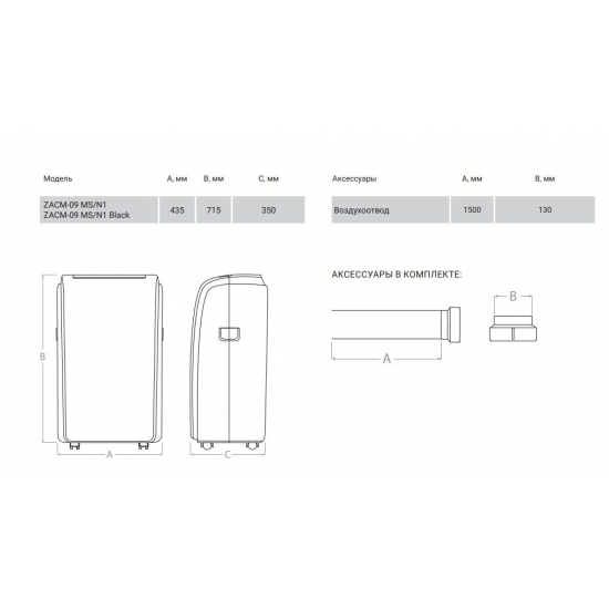 Мобильный кондиционер ZANUSSI Massimo Solar ZACM-09 MS-H/N1 Black