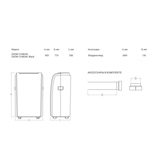 Мобильный кондиционер ZANUSSI Massimo Solar ZACM-12 MS-H/N1 Black