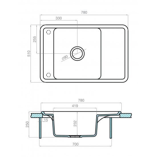 Мойка для кухни АКВАТОН Беллис 78 780х510 мм, песочный, с доской