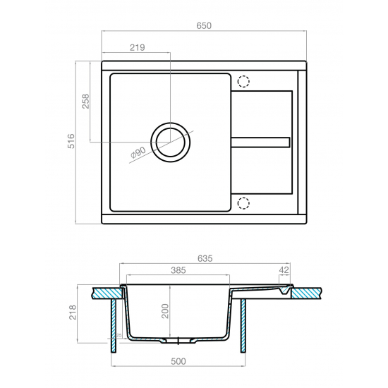 Мойка для кухни АКВАТОН Делия 65 650х516 мм, графит