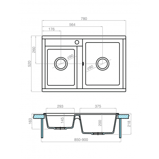 Мойка для кухни АКВАТОН Делия 78 двухчашевая 780х520 мм, шампань