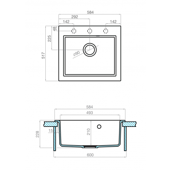Мойка для кухни АКВАТОН Линеа 58 584х517 мм, серый шёлк
