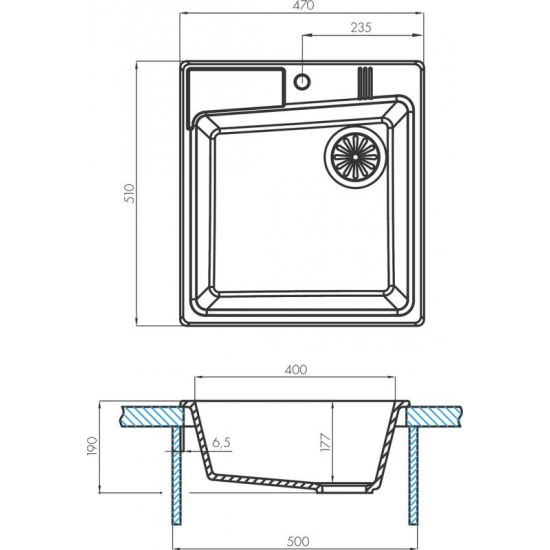 Мойка для кухни АКВАТОН Парма 51 470х510 мм, серый шёлк