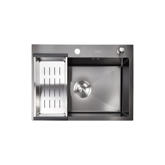 Мойка для кухни AVINA HM 6048 толщина 3 мм 60x48 врезная с корзиной и дозатором, графит