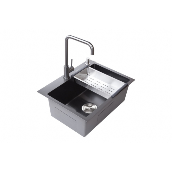 Мойка для кухни AVINA HM 6048 толщина 3 мм 60x48 врезная с корзиной и дозатором, графит