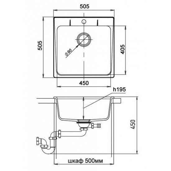 Мойка для кухни EWIGSTEIN Gerd 50 1 чаша 505х505мм кварцевая, серый металлик