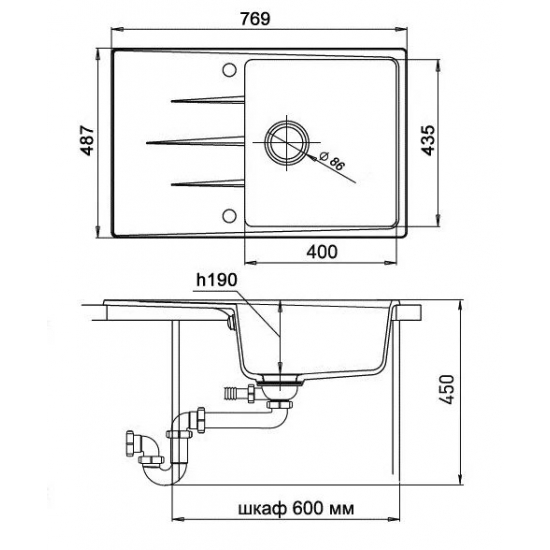 Мойка для кухни EWIGSTEIN Gerd 60F 1 чаша+крыло 769х487мм кварцевая, бежевый