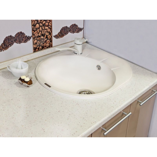 Мойка для кухни EWIGSTEIN Rund 45F 1 чаша+крыло 570х444мм кварцевая, иней