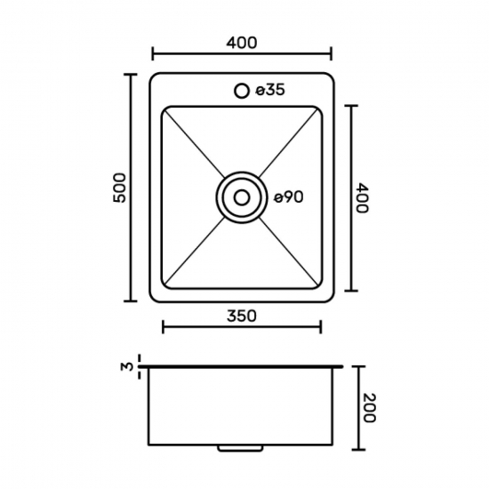 Мойка для кухни FABIA Profi 40503G 400х500x3 мм с корзиной, графит