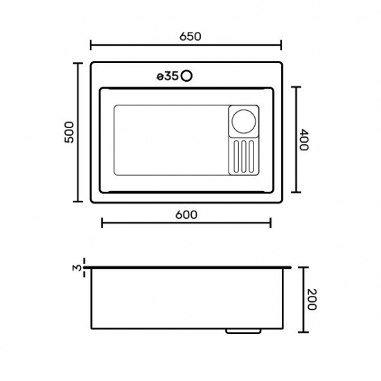 Мойка для кухни FABIA Profi 65505 650х500x3 мм с корзиной