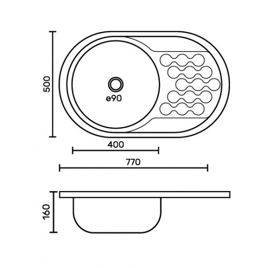 Мойка для кухни FRANK Profi 775008L правая 770х500x1 мм