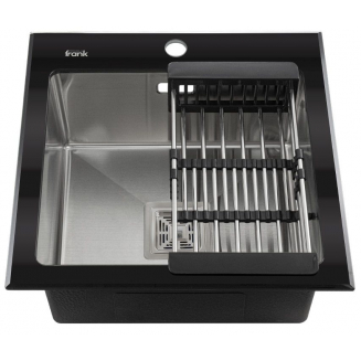 Мойка для кухни FRANK Profi 9501 500х500x1 мм, чёрное стекло, с коландером и клапан-автоматом