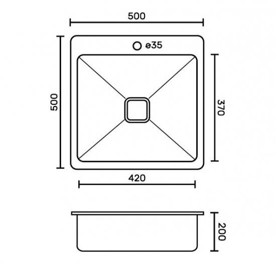 Мойка для кухни FRANK Profi 9501 500х500x1 мм, чёрное стекло, с коландером и клапан-автоматом
