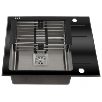 Мойка для кухни FRANK Profi 9502 600х500x1 мм, чёрное стекло, с коландером и клапан-автоматом