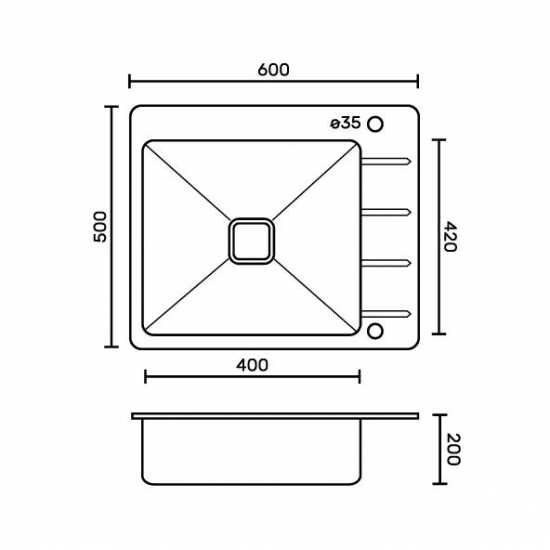 Мойка для кухни FRANK Profi 9502 600х500x1 мм, чёрное стекло, с коландером и клапан-автоматом