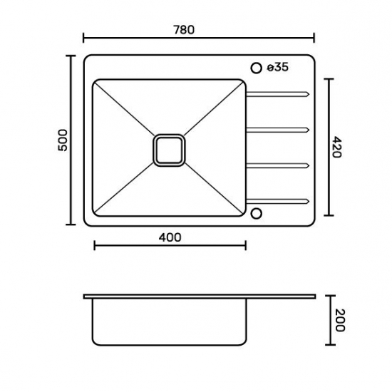 Мойка для кухни FRANK Profi 9503 780х500x1 мм, чёрное стекло, с коландером и клапан-автоматом