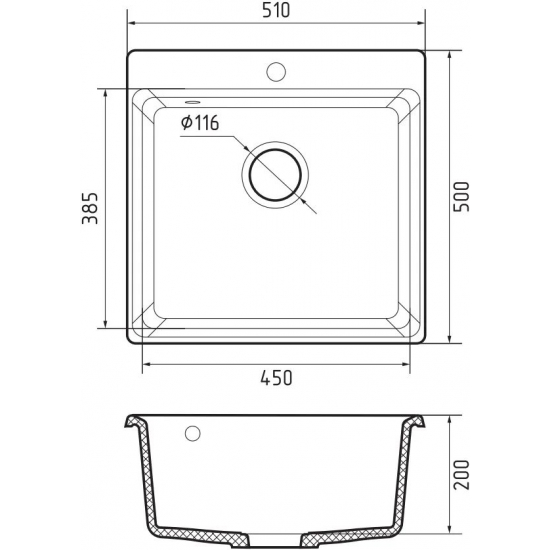 Мойка для кухни GRANFEST Level 510 510х500 мм, топаз