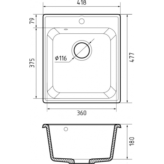 Мойка для кухни GRANFEST Quarz(ECO) Z17 418х477 мм кварцевая, песочный