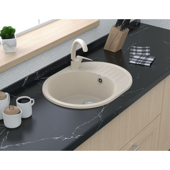 Мойка для кухни GRANFEST Quarz(ECO) Z58 чаша+крыло 617х480 мм кварцевая, бежевый
