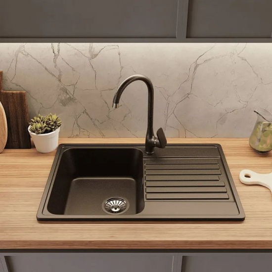 Мойка для кухни GRANFEST Quarz(ECO) Z78 чаша+крыло 736х476 мм кварцевая, чёрный