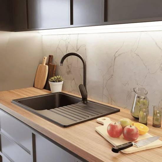 Мойка для кухни GRANFEST Quarz(ECO) Z78 чаша+крыло 736х476 мм кварцевая, чёрный