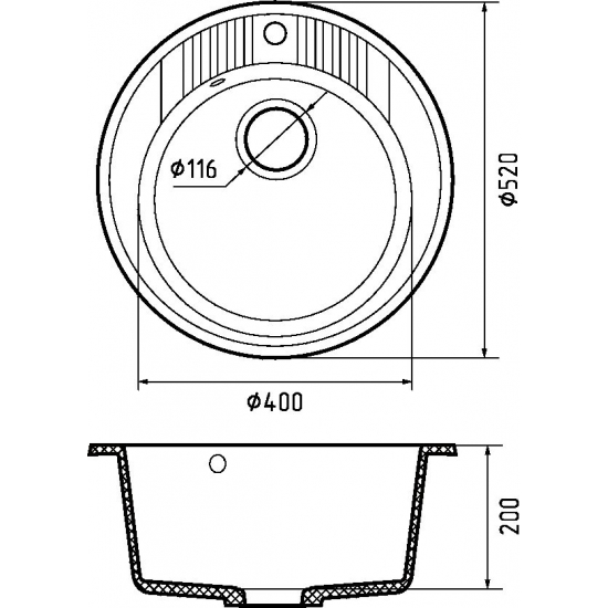Мойка для кухни GRANFEST Rondo 520 D520 мм, графит