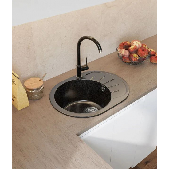 Мойка для кухни GRANFEST Rondo 580L чаша+крыло 579х445 мм, чёрный