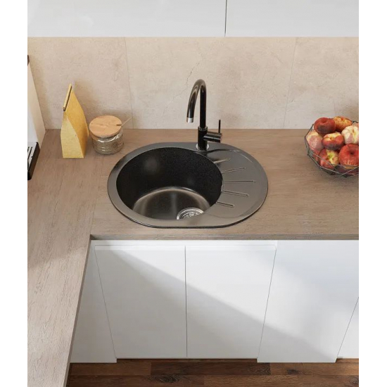 Мойка для кухни GRANFEST Rondo 580L чаша+крыло 579х445 мм, чёрный