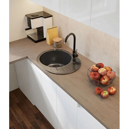 Мойка для кухни GRANFEST Rondo 580L чаша+крыло 579х445 мм, чёрный