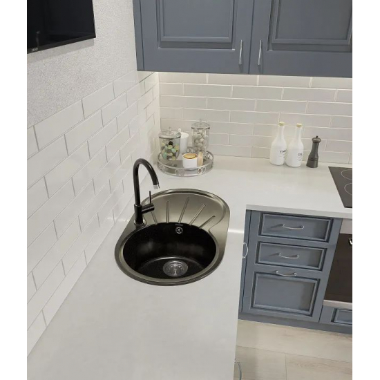 Мойка для кухни GRANFEST Rondo 750L чаша+крыло 746х455 мм, чёрный