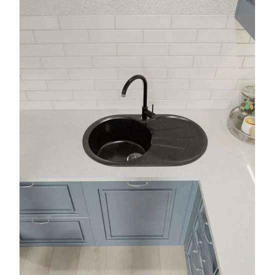 Мойка для кухни GRANFEST Rondo 750L чаша+крыло 746х455 мм, чёрный