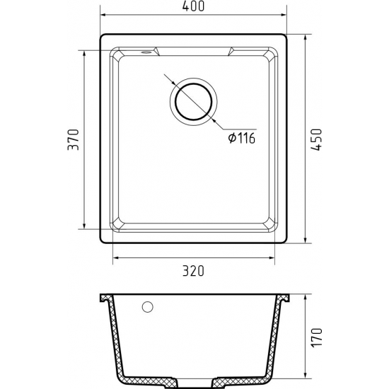 Мойка для кухни GRANFEST Urban UR-4540 400х450 мм кварцевая, белый