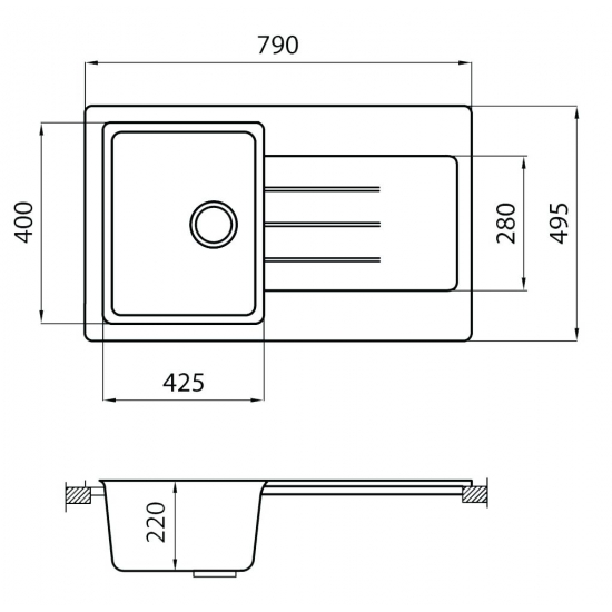 Мойка для кухни GRANICOM Cuba G-018 чаша+крыло 790х495 мм, сахара
