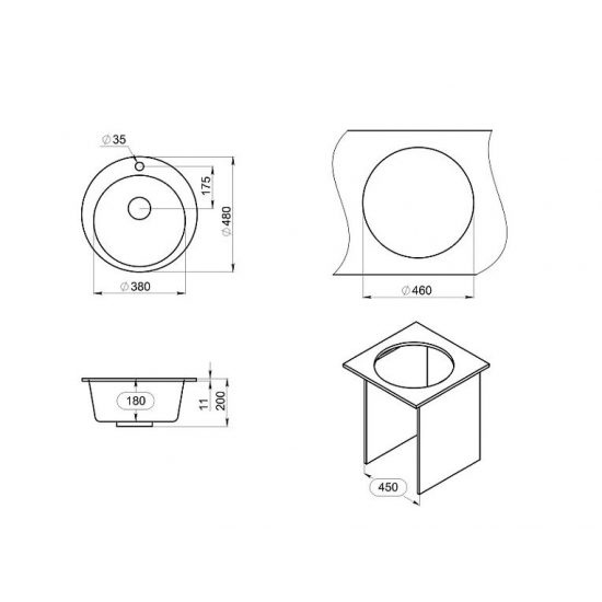 Мойка для кухни GRANULA 4801 D=480 мм кварцевая, песок