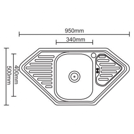 Мойка для кухни LEDEME L69550 950х500x0,8 мм угловая, нержавеющая сталь, декор